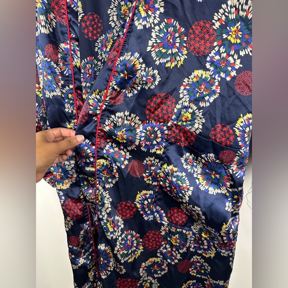 Vintage Christian Dior Monsieur Satin Robe Tie Belt Burgundy Fireworks Print OS - Picture 5 of 6